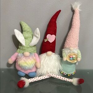 Colorful Gnome Trio Red, Green, and Pink Hats